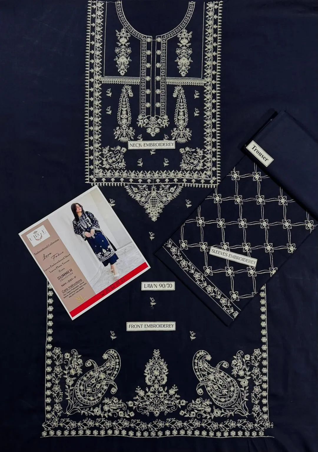 Deep Blue Embroidered Dhanak (2-Piece Suit)