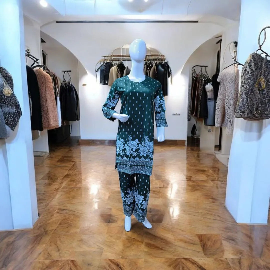 Effortless Style: Green Printed Linen 2-Piece Suit