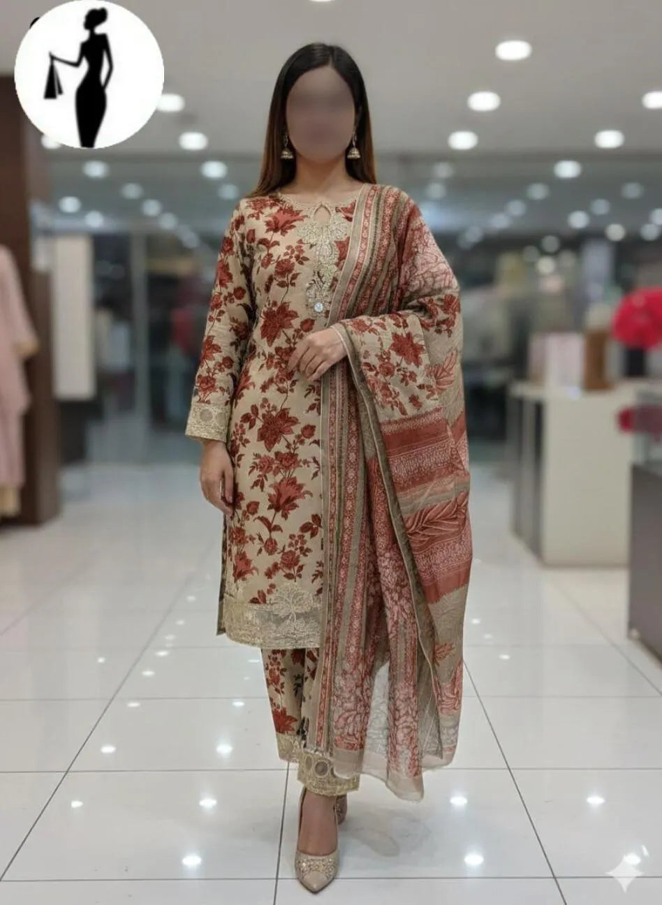 Eid 2026 Collection: Off-White Crinkle Chiffon 3-Piece Suit