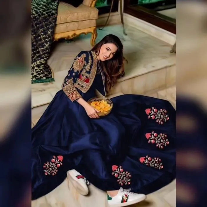 Premium Shamoz Silk Embroidered Maxi with Separate Koti (2-Pcs Set)