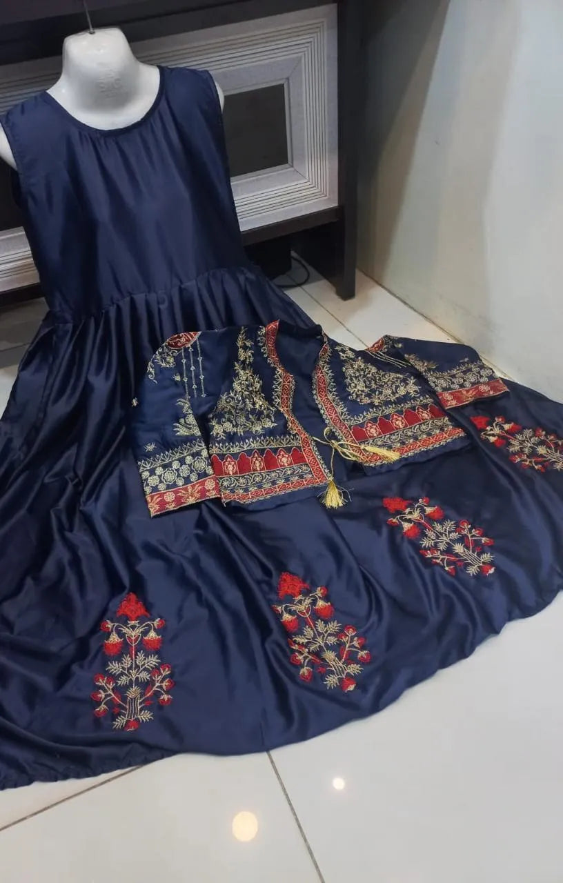 Premium Shamoz Silk Embroidered Maxi with Separate Koti (2-Pcs Set)