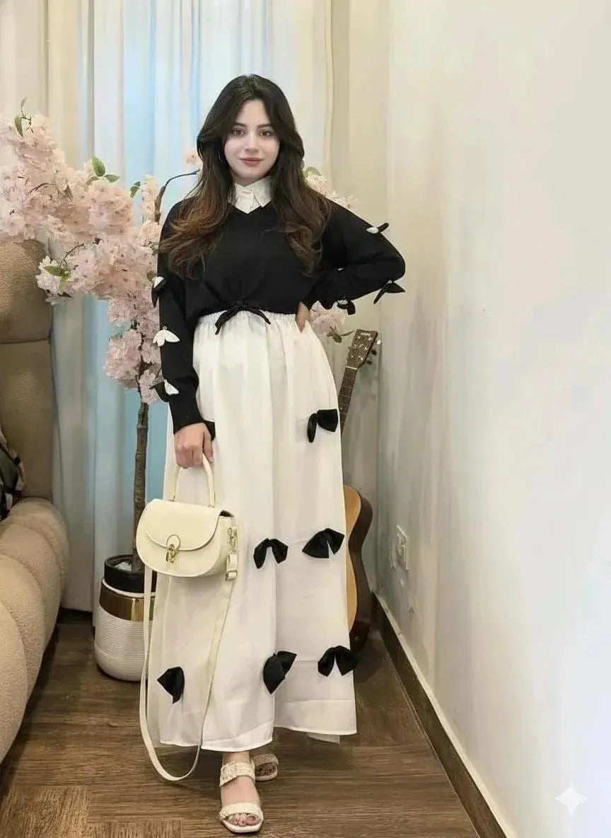 Elegant Midnight Black: Chiffon Hand-Worked Maxi (2-Piece Set)