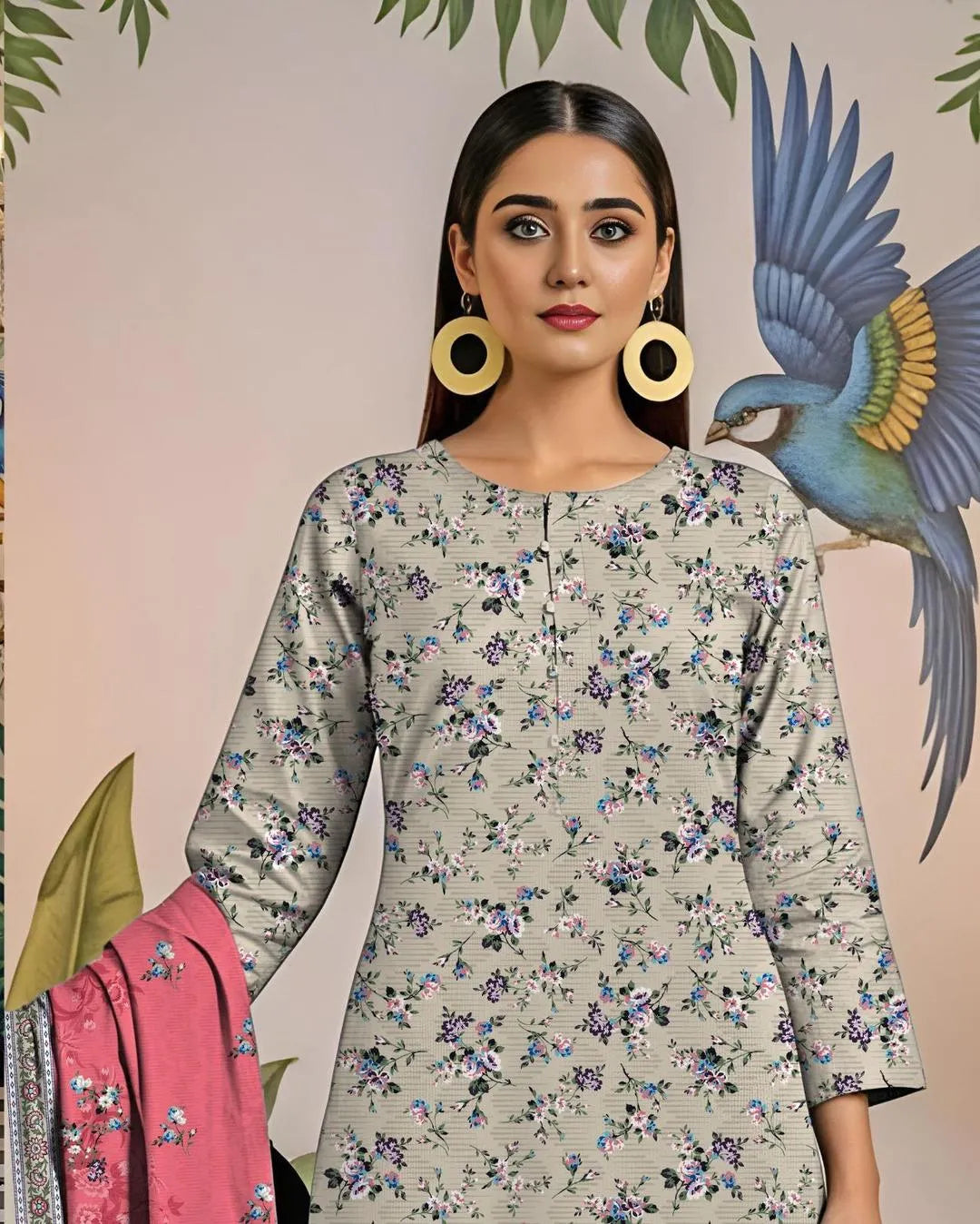 Elegant Off-White: Printed Lawn (3-Piece Suit)