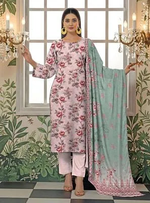 Graceful Pink: Printed Lawn (3-Piece Suit)