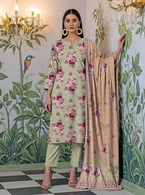 Fresh & Vibrant: Green Printed Lawn (3-Piece Suit)