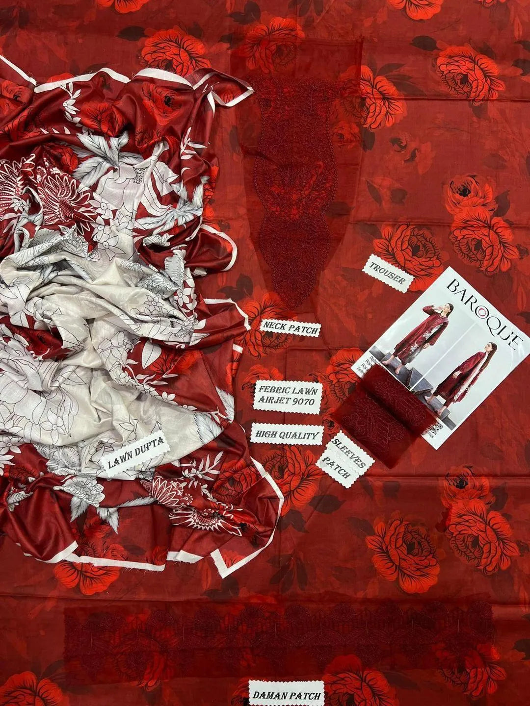 Eid Special: Maroon Printed & Embroidered Lawn (3-Piece Suit)