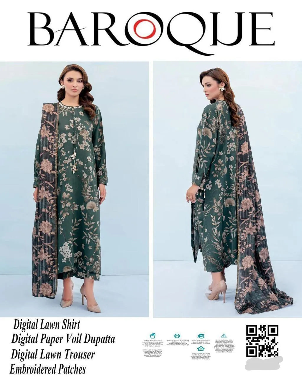Eid Special: Emerald Green Printed & Embroidered Lawn (3-Piece Suit)