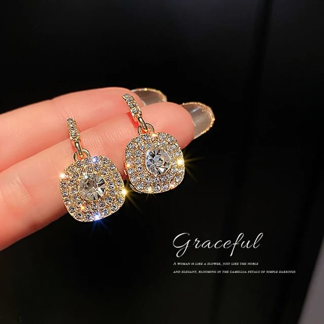 Elegant Gold-Plated Cushion-Cut Drop Earrings