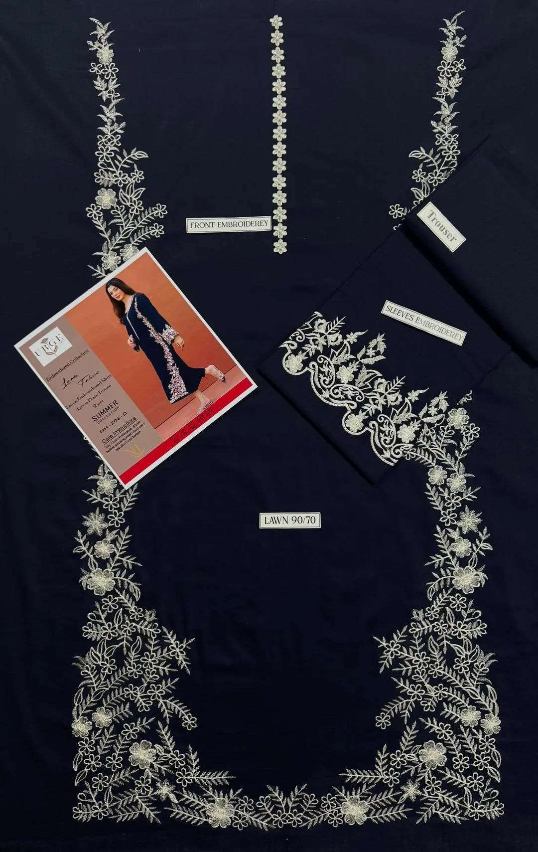 Classic Navy Elegance: Embroidered Dhanak 2-Piece Suit