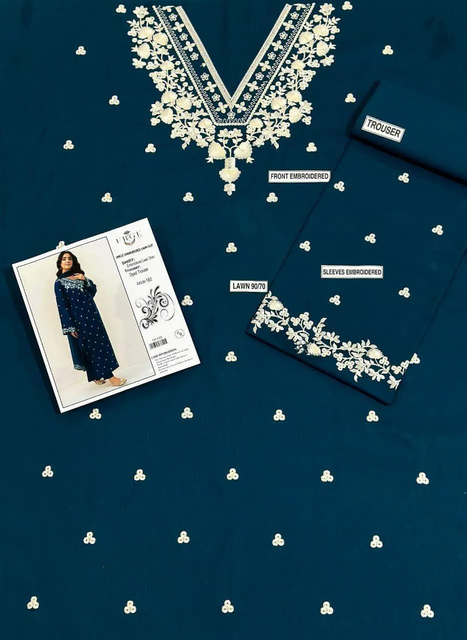 Exquisite Blue Embroidered Dhanak (2-Piece Suit)
