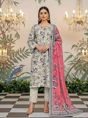 Elegant Off-White: Printed Lawn (3-Piece Suit)