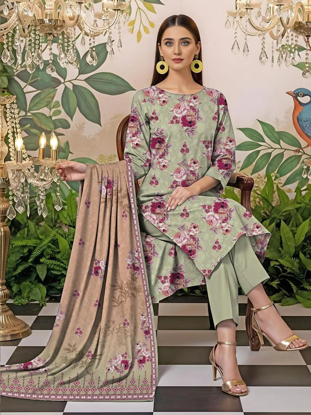 Fresh &amp; Vibrant: Green Printed Lawn (3-Piece Suit)