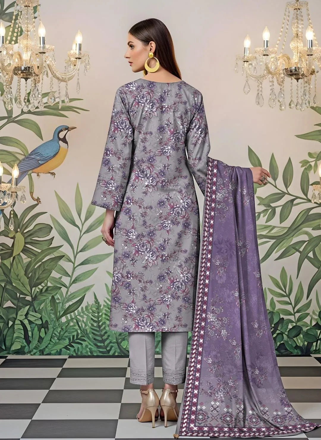 Sophisticated Grey Printed Lawn (3-Piece Suit)