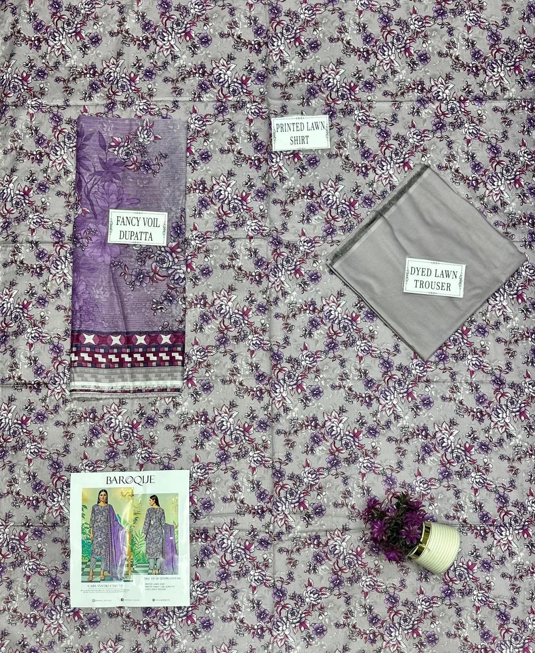 Sophisticated Grey Printed Lawn (3-Piece Suit)