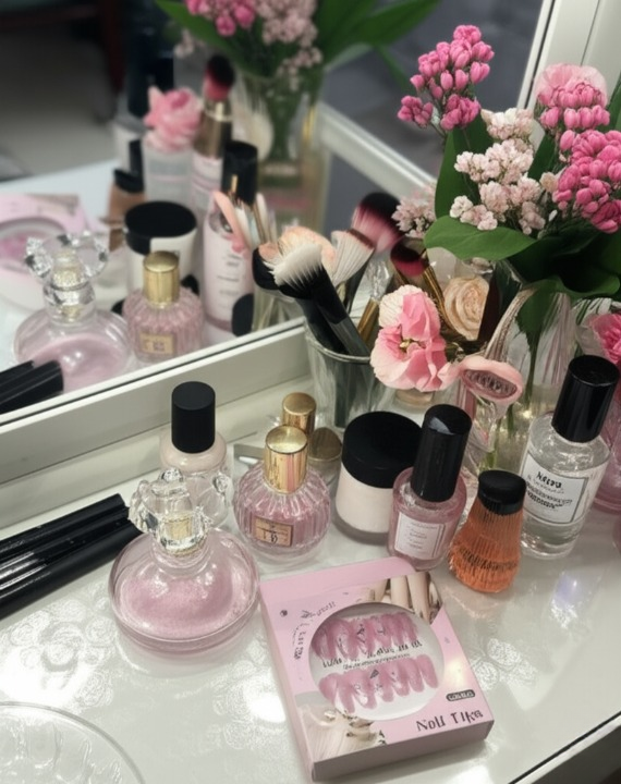 Luxury Pink Glamour: 12-Piece Glitter &amp; Rhinestone Press-On Set
