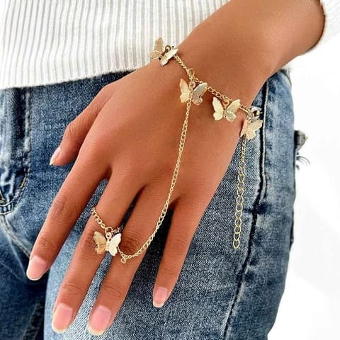 Beautiful Butterfly Hand Charm Bracelet