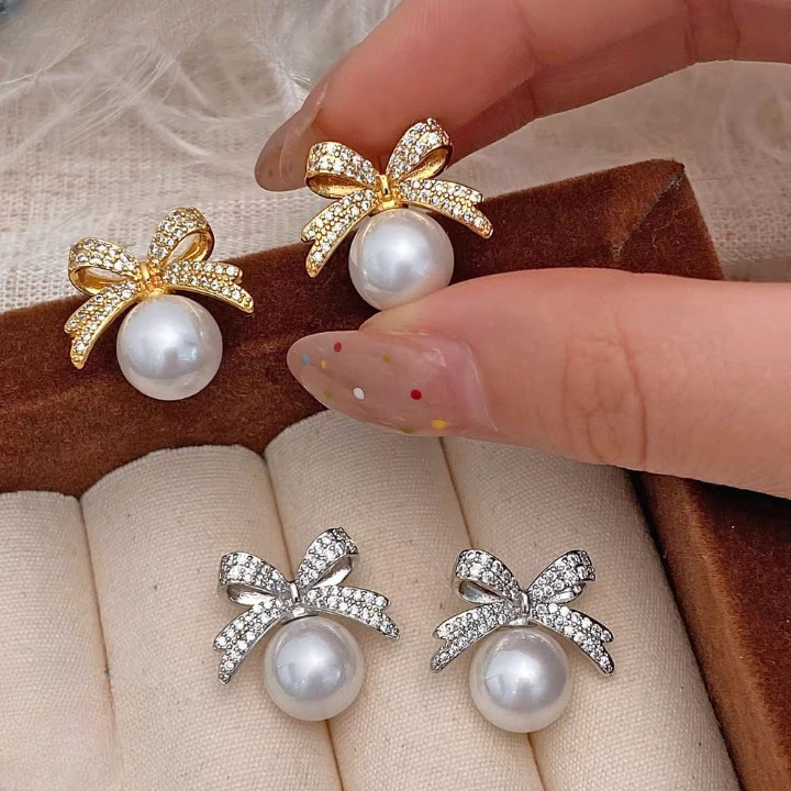 Zircon Knot Pearl Korean Earrings