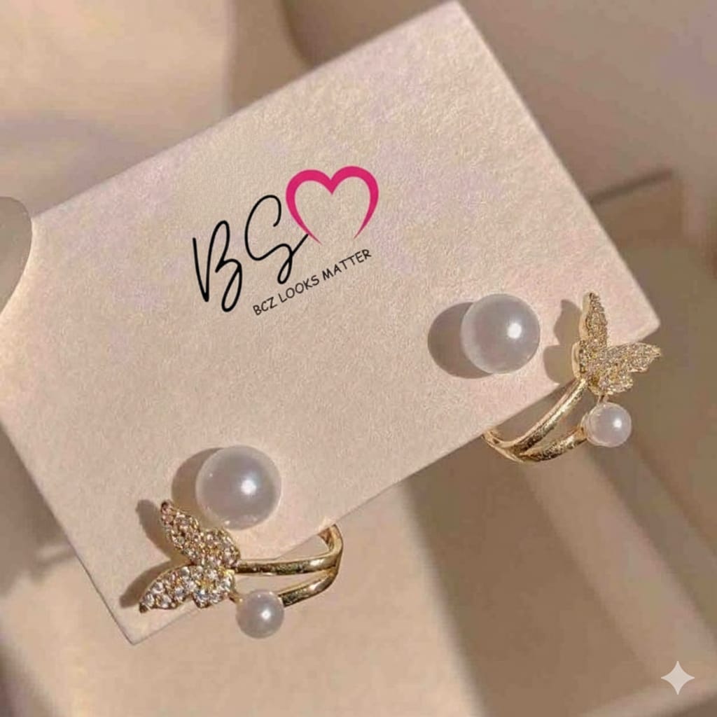 Butterfly Pearl Korean Earrings